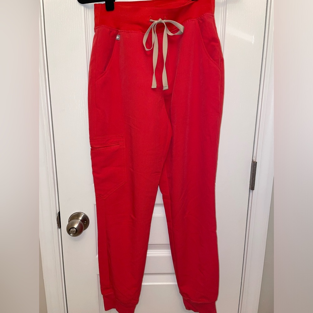 Neon Red Figs Highwaisted Zamora Joggers